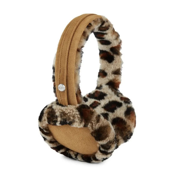 UGG Accessories - UGG Earmuffs NWT Brown Animal Print Leather Fur Shearling One Size Warm Soft